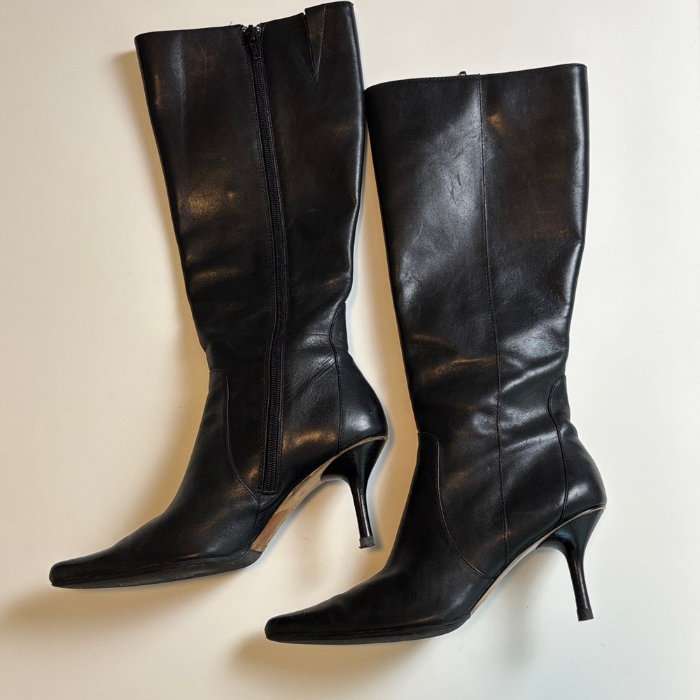 Anne Klein Black Leather Knee-High Boots Size 5.5